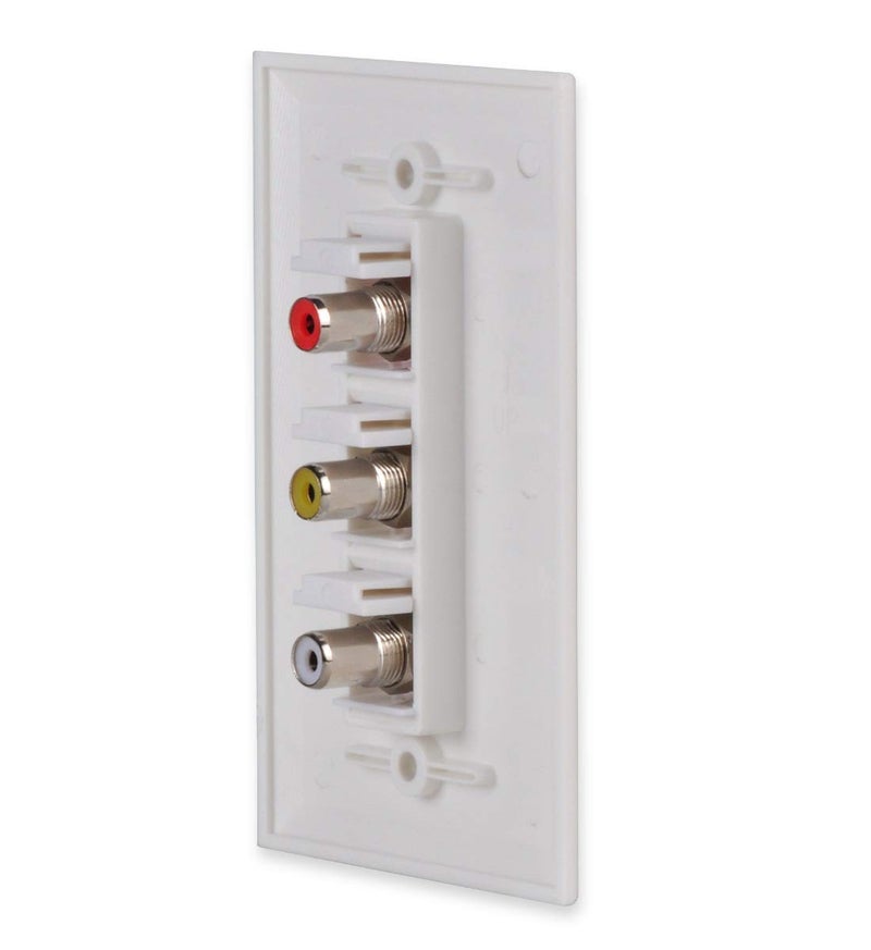 HTTX RCA Wall Plate, HTTX White 3-Port RCA Wall Plate with Removable F/F RCA Keystone Jack Inserts for Composite Audio/Video - Image 2